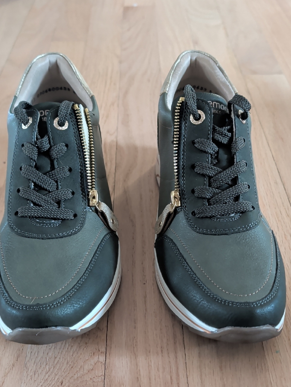 Remonte Olive Green Sneakers with Gold Accents